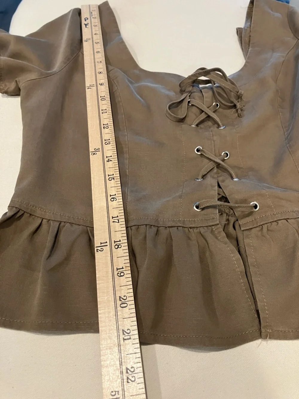 Women's Lace-Up Peplum Top in Olive Brown Renaissance Festival Wear Size Large - Picture 7 of 8